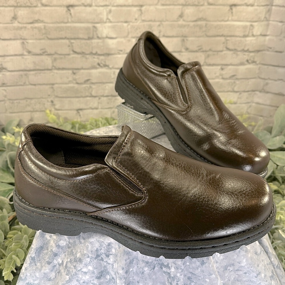 Hunter’s Bay - Dark Brown Faux Leather Round-Toe Casual Slip-Ons Mens 10W🤎EUC